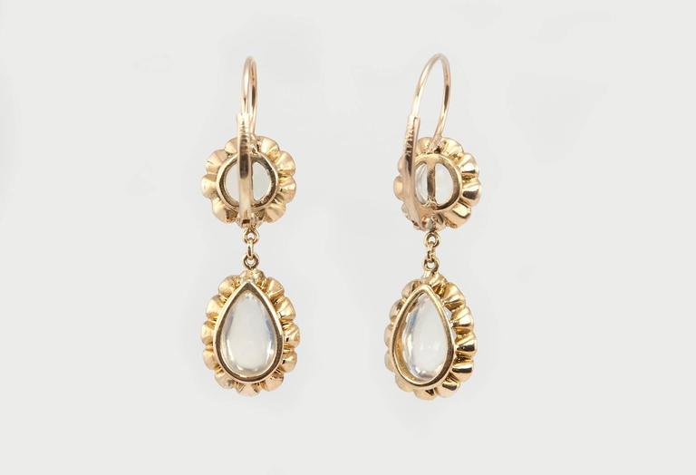 1950s Moonstone Gold Dangle Earrings For Sale at 1stDibs
