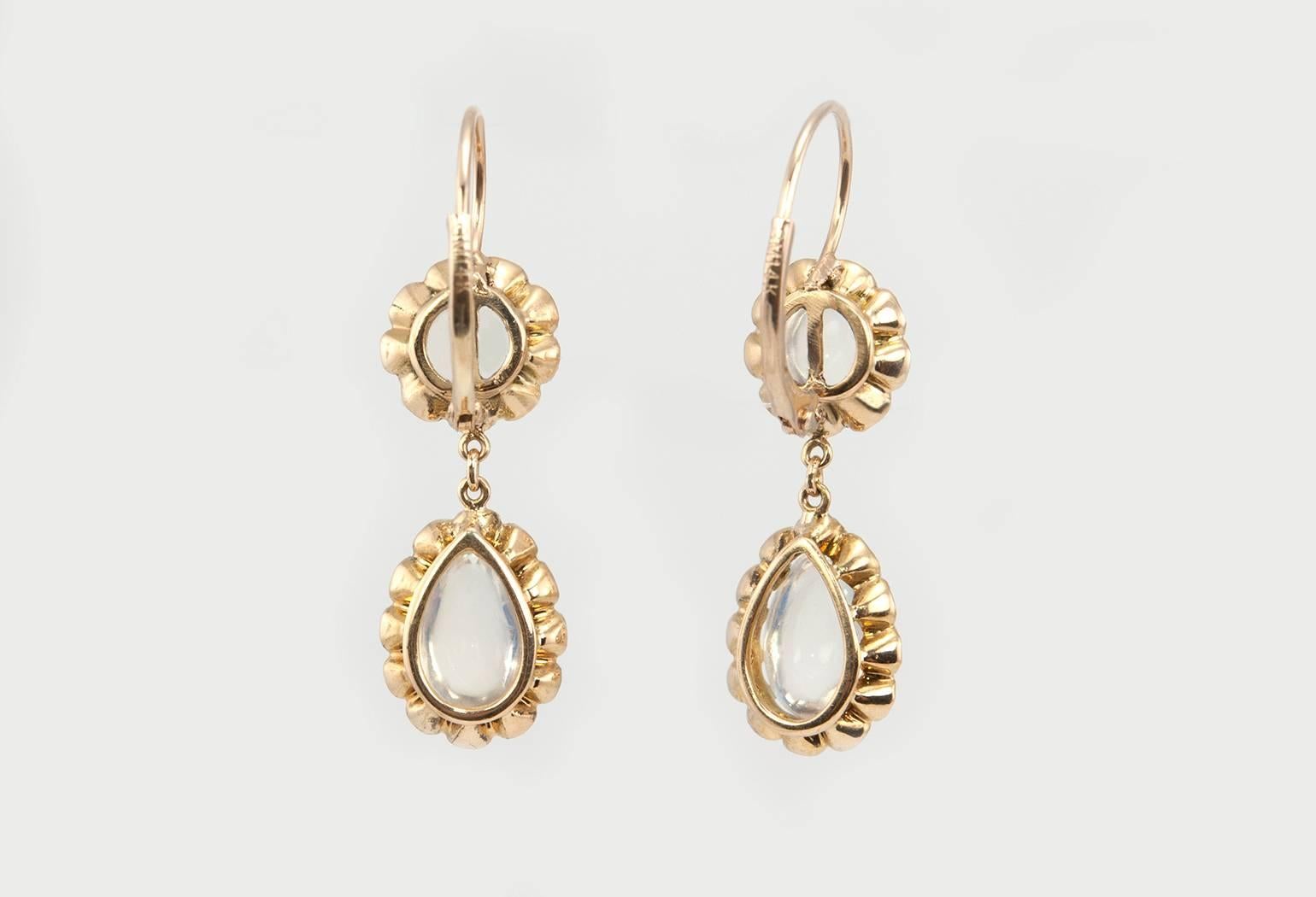Women's 1950s Moonstone Gold Dangle Earrings For Sale