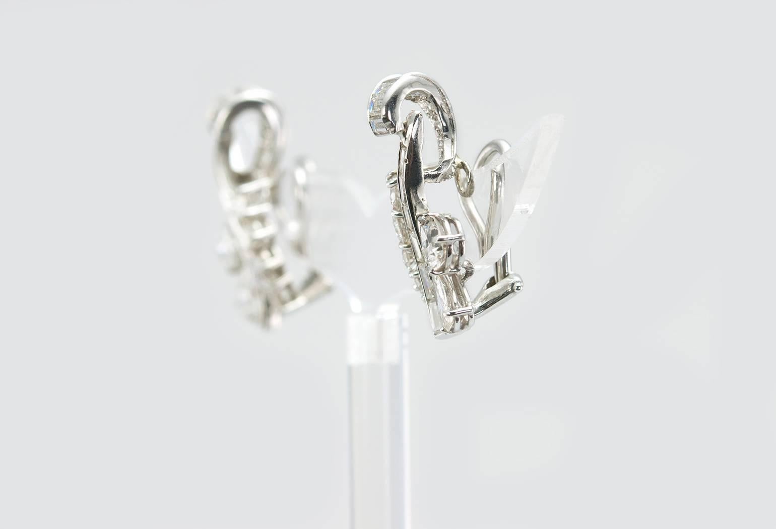 Diamond Platinum Ear Crawler Earrings For Sale 1