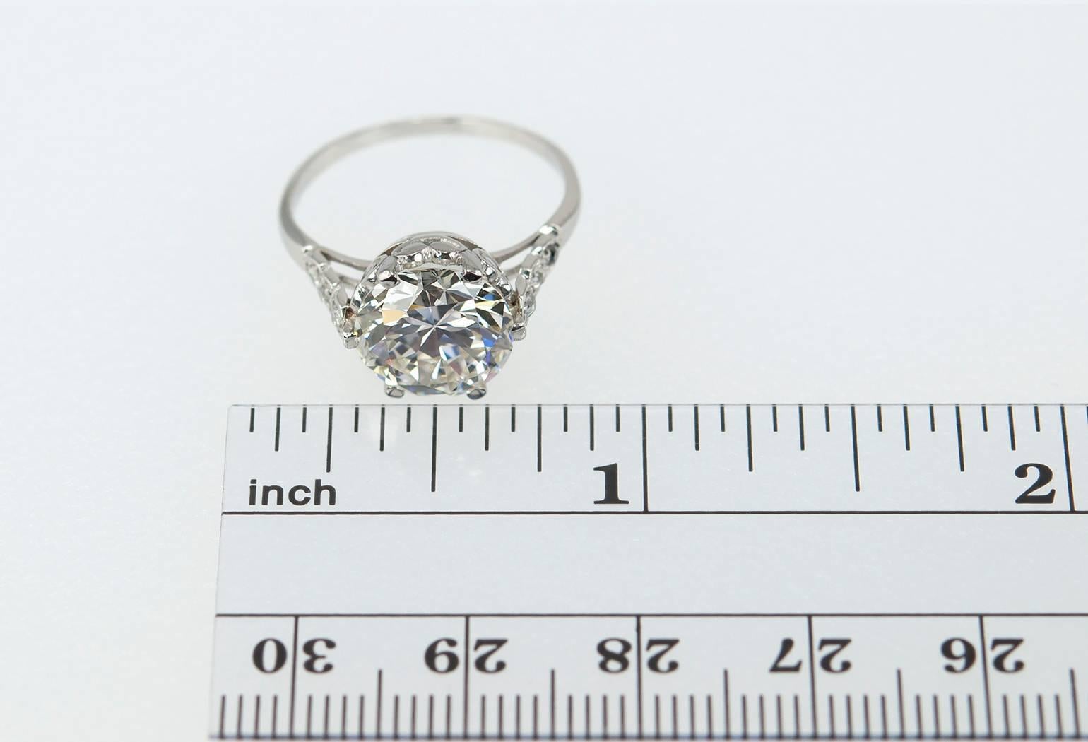 Edwardian 3.36 Carat old European Cut Diamond platinum Ring For Sale 1