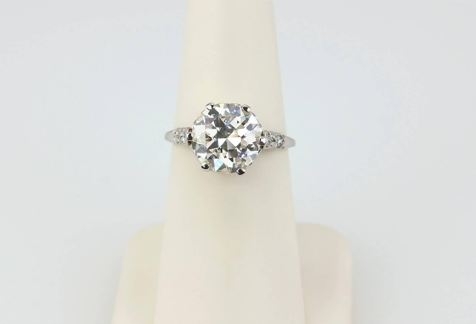 Edwardian 3.36 Carat old European Cut Diamond platinum Ring In Excellent Condition For Sale In Los Angeles, CA