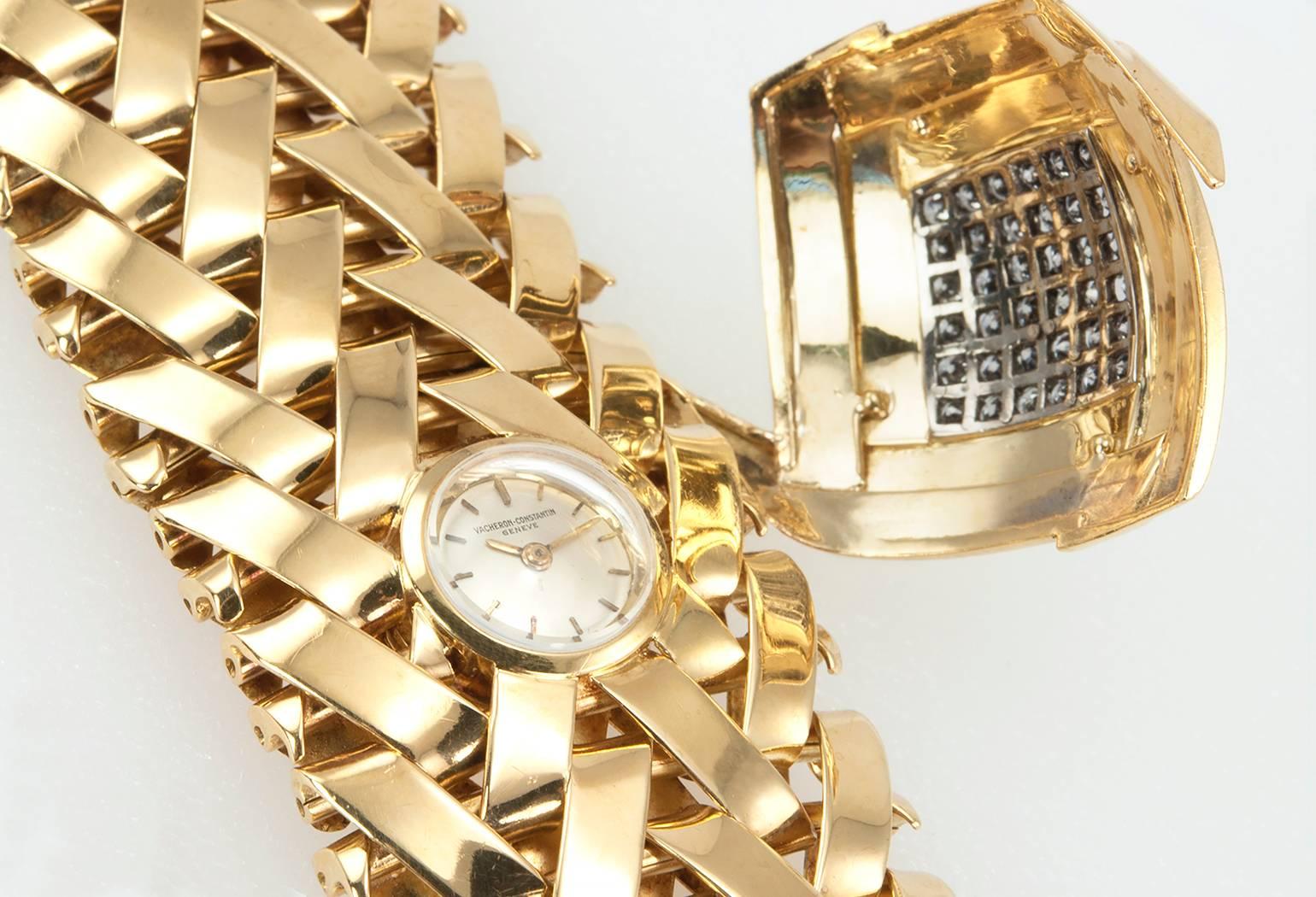 Vacheron & Constantin lady's yellow Gold Diamond Bracelet wristwatch In Excellent Condition For Sale In Los Angeles, CA
