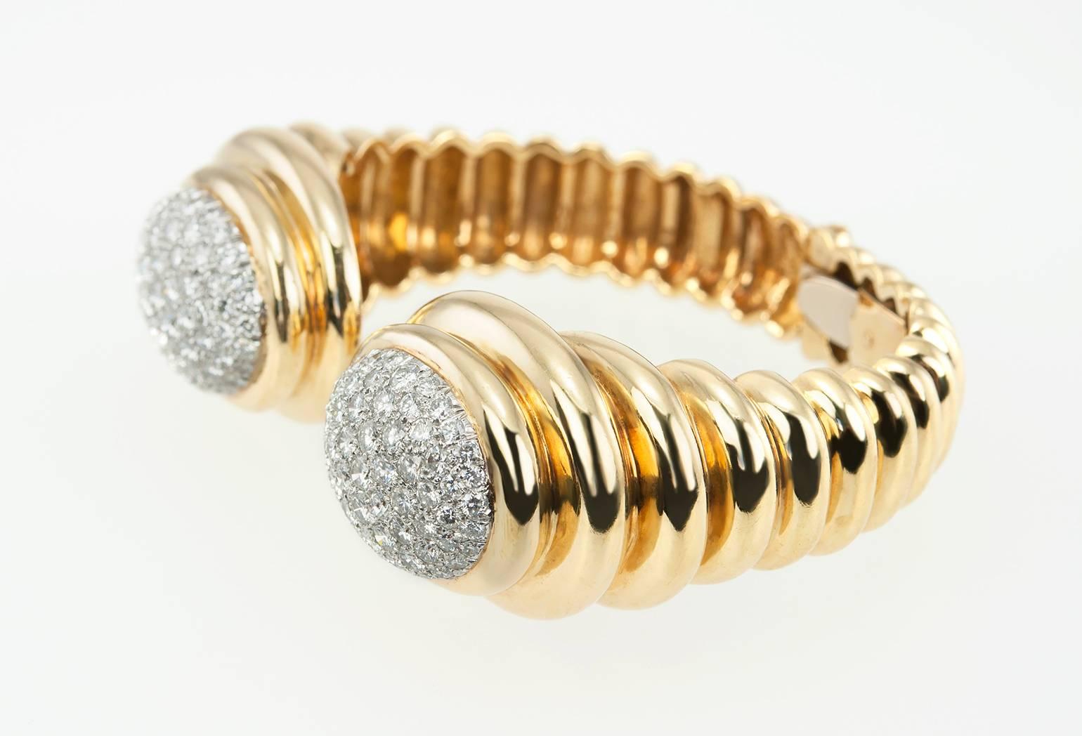 Women's Wander Gold Diamond Cuff Bracelet, Circa 1970s For Sale