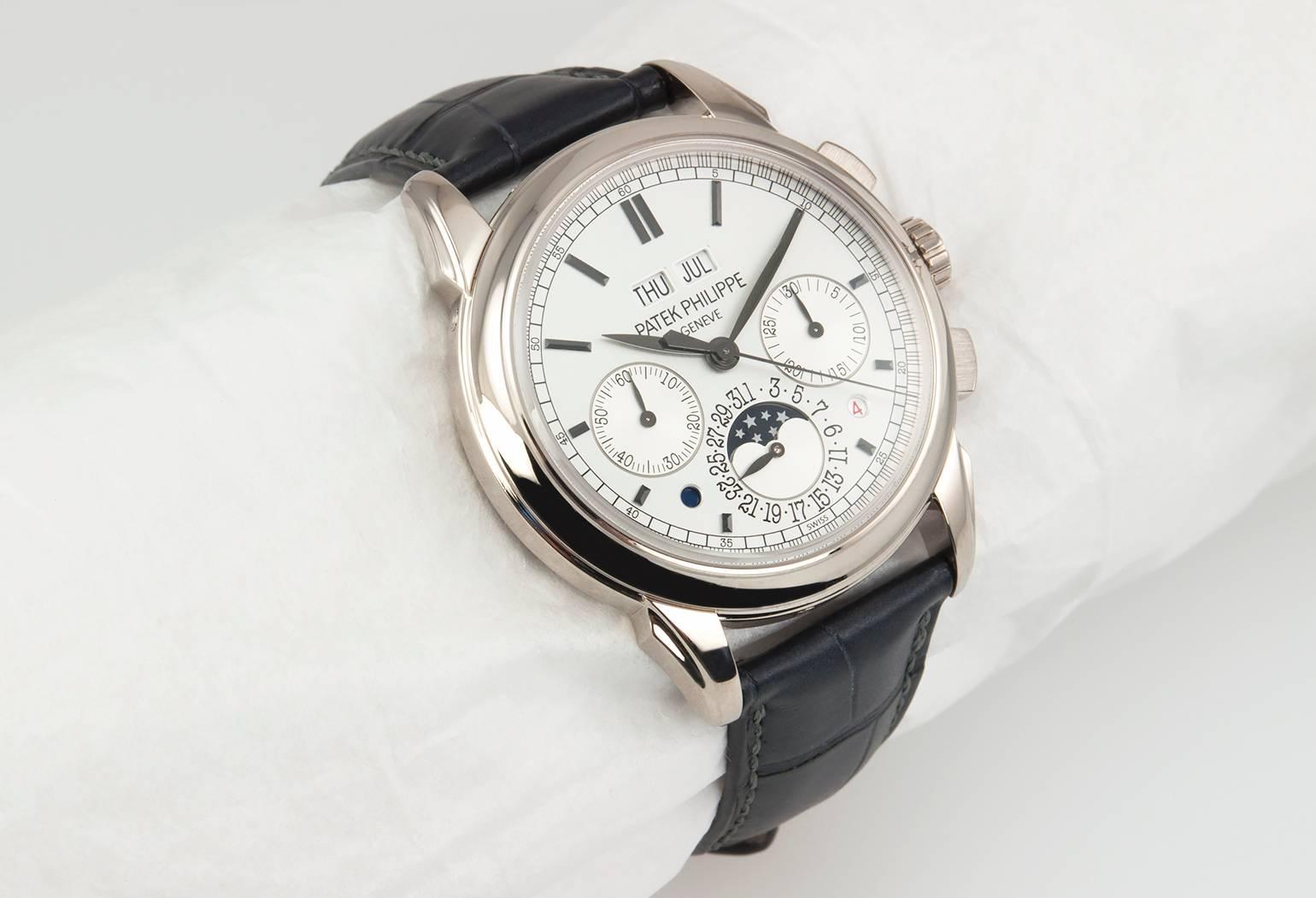 Patek Philippe White Gold Perpetual Calendar Chronograph Wristwatch In Excellent Condition In Los Angeles, CA