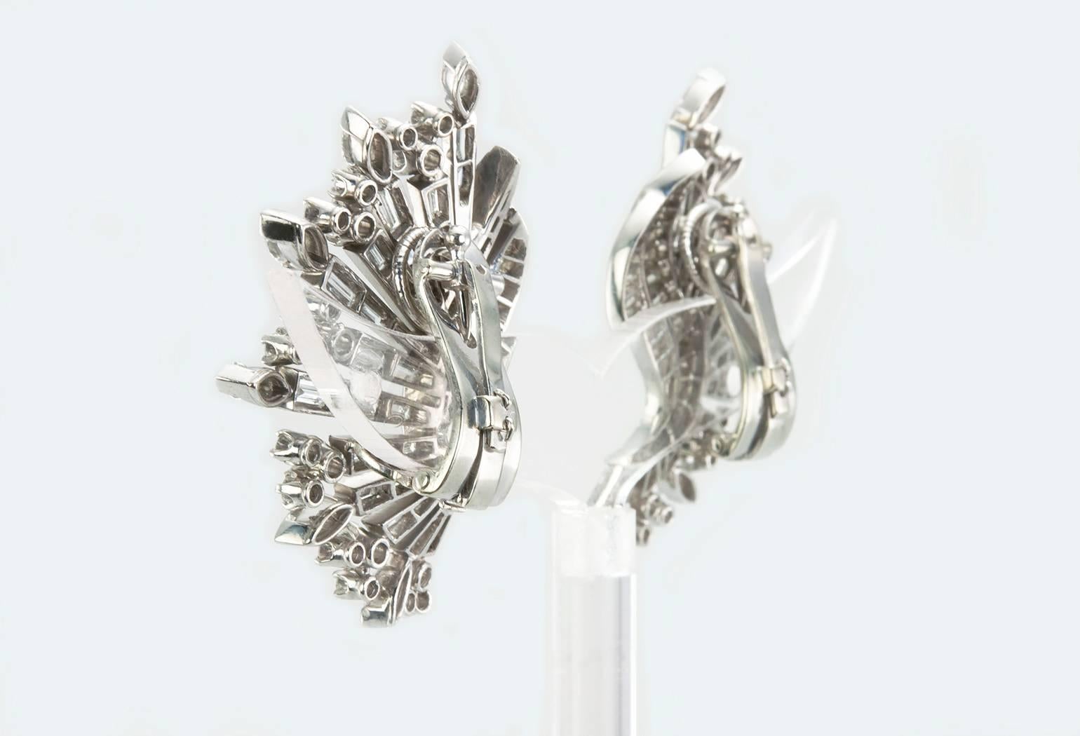 Women's 1960s Diamond Platinum Wing Shaped Earrings For Sale