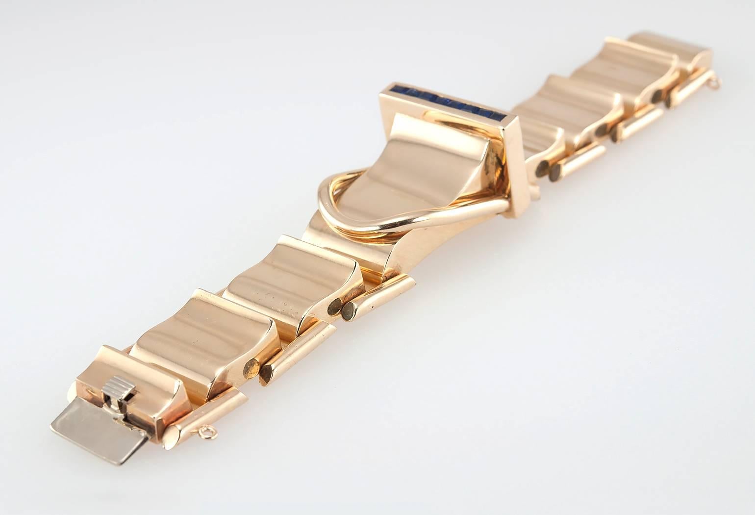 Women's Shreve & Co. yellow Gold sapphire Bracelet wristwatch For Sale