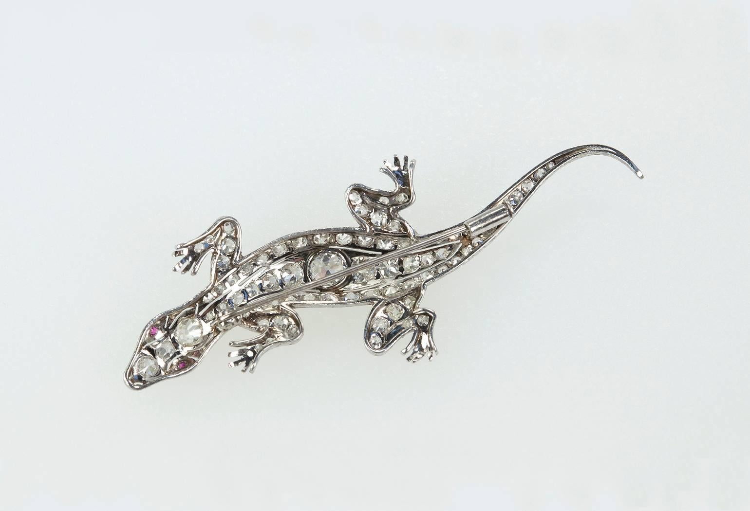 Edwardian Diamond Platinum Lizard Brooch For Sale 2