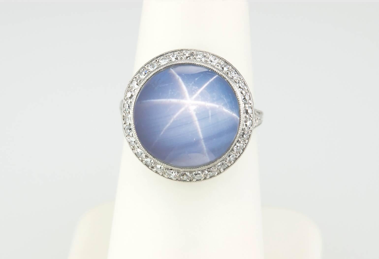 1930s JE Caldwell Star Sapphire Diamond Platinum Ring 1
