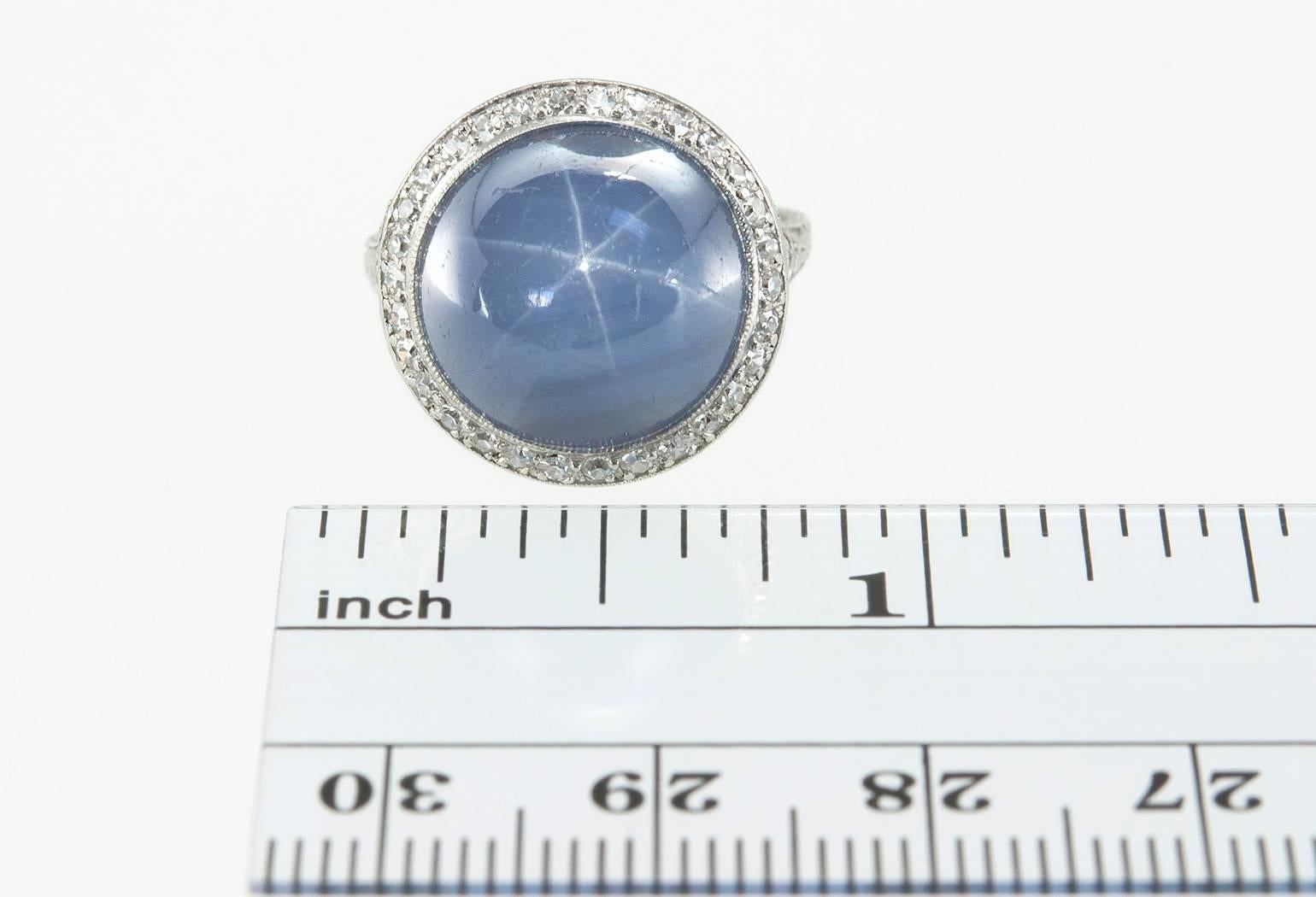 Women's 1930s JE Caldwell Star Sapphire Diamond Platinum Ring