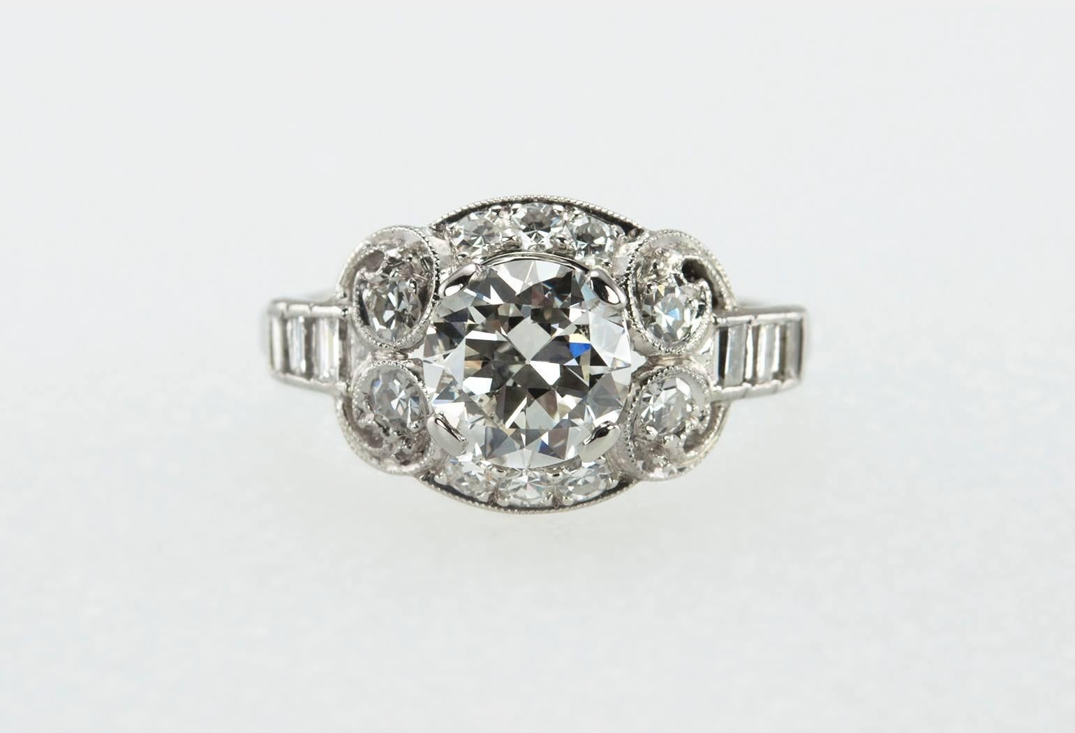 Old European Cut 1930s 1.26 Carat Diamond Platinum Engagement Ring For Sale