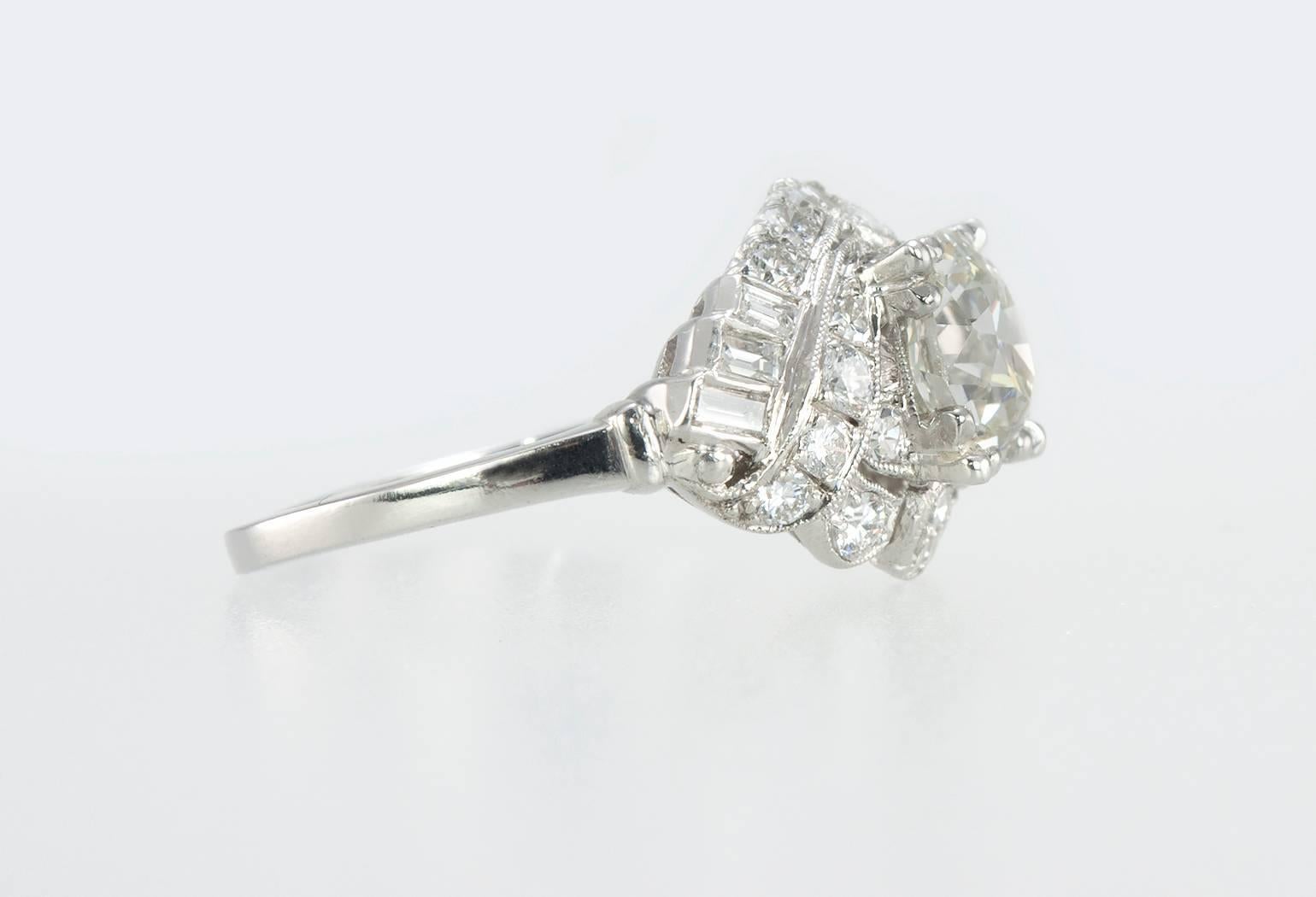 Women's Art Deco 1.12 Carat Old European Cut Diamond Platinum Engagement Ring
