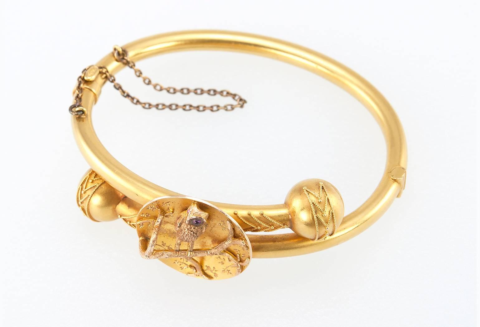 Victorian Gold Owl Bangle Bracelet For Sale 4