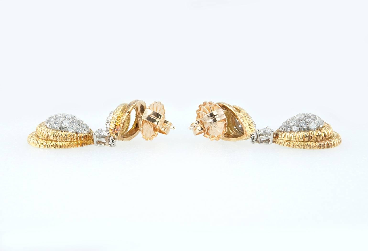 Women's Diamond Gold Platinum Dangle Earrings  For Sale