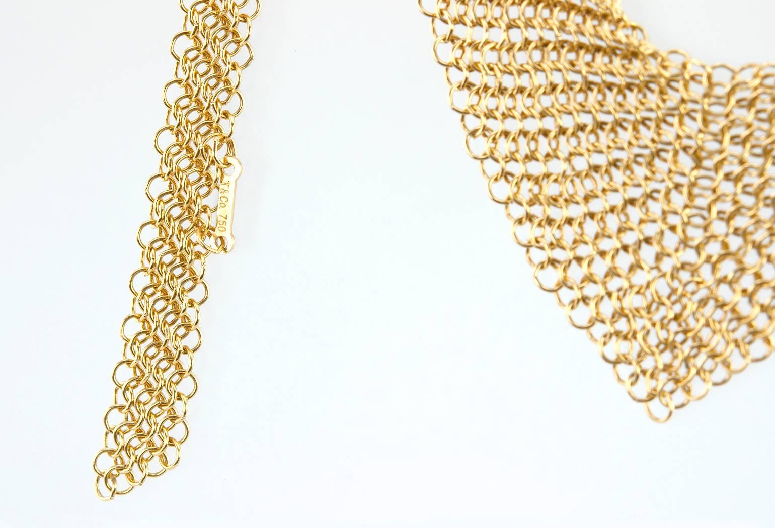 Tiffany & Co. Elsa Peretti Gold Mesh Bib Necklace In Excellent Condition For Sale In Los Angeles, CA