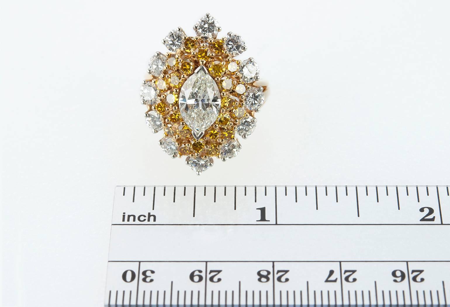 Oscar Heyman Marquise Diamond and Yellow Diamond Cocktail Ring  For Sale 3