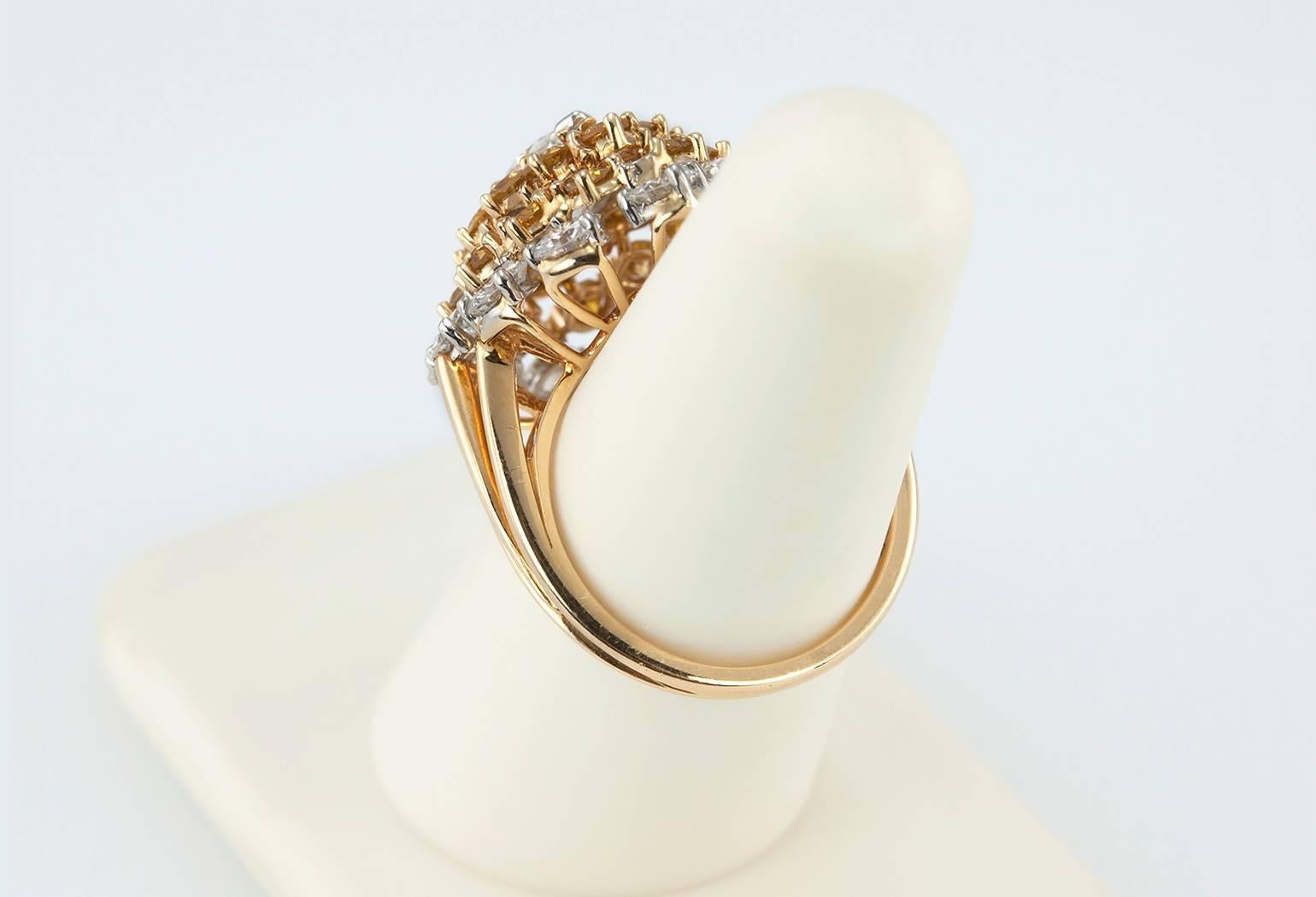 Oscar Heyman Marquise Diamond and Yellow Diamond Cocktail Ring  For Sale 1