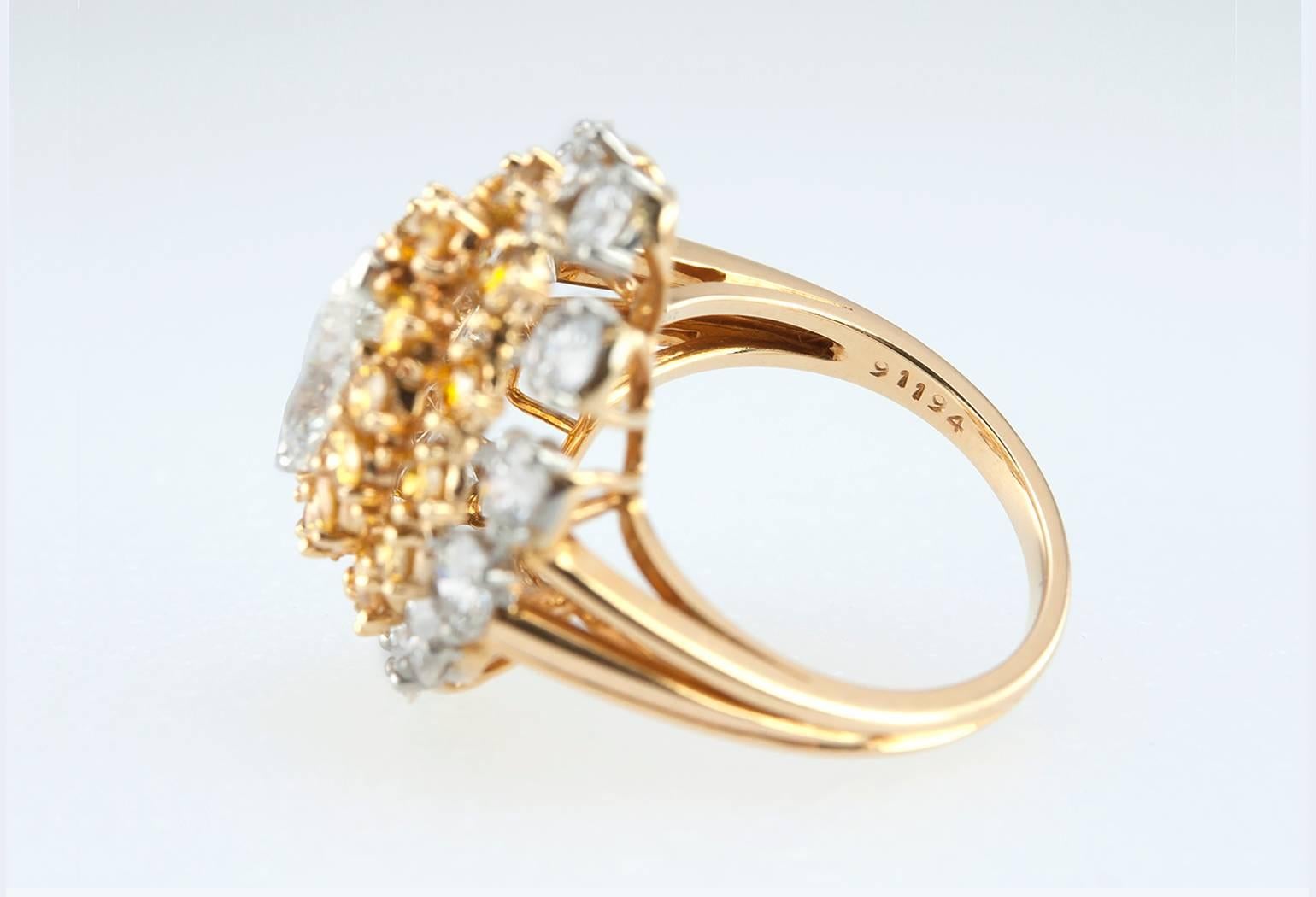 Marquise Cut Oscar Heyman Marquise Diamond and Yellow Diamond Cocktail Ring  For Sale
