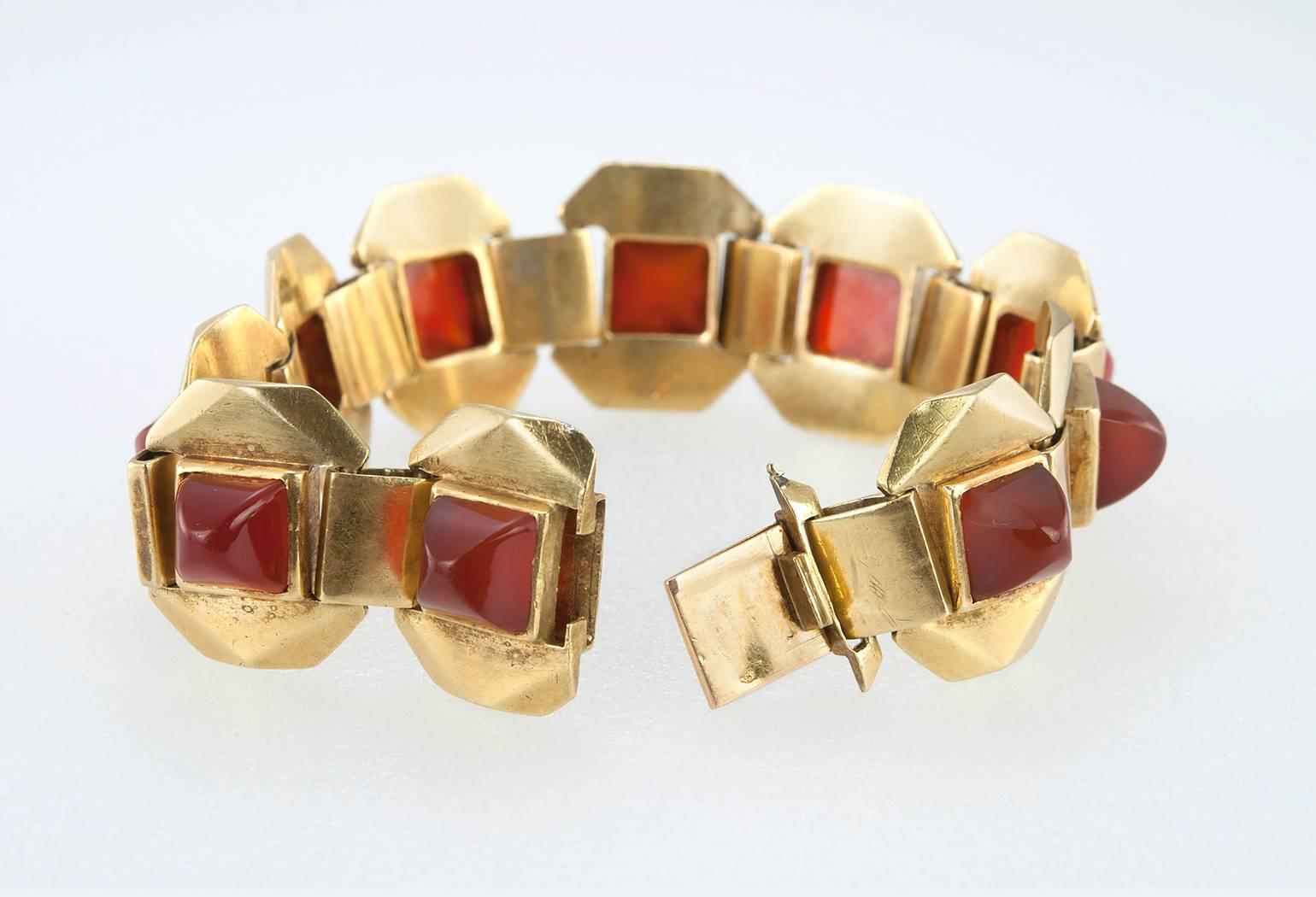 Ghiso Carnelian Gold Link Bracelet 3