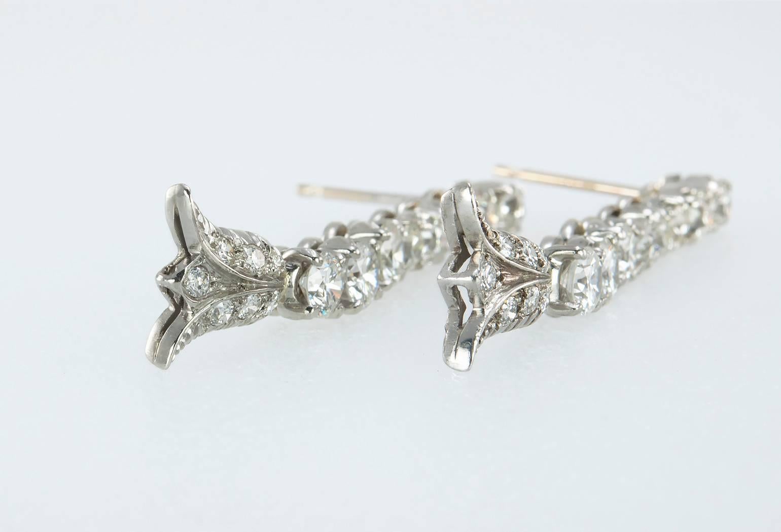 Women's Art Deco Diamond Platinum Dangle Earrings For Sale