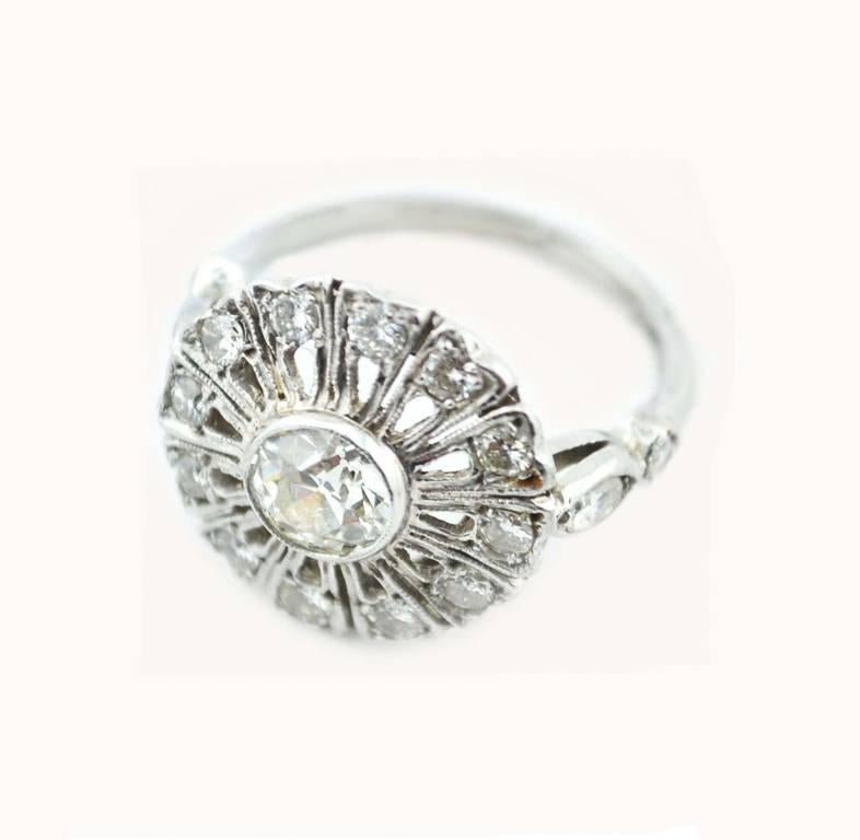 Antique Edwardian Diamond Platinum Cluster Ring For Sale 3