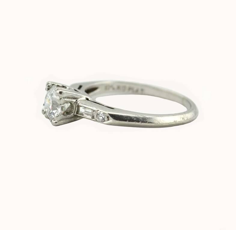 1940s 0.70 Carat Diamond Platinum Engagement Ring  In Excellent Condition For Sale In Los Angeles, CA