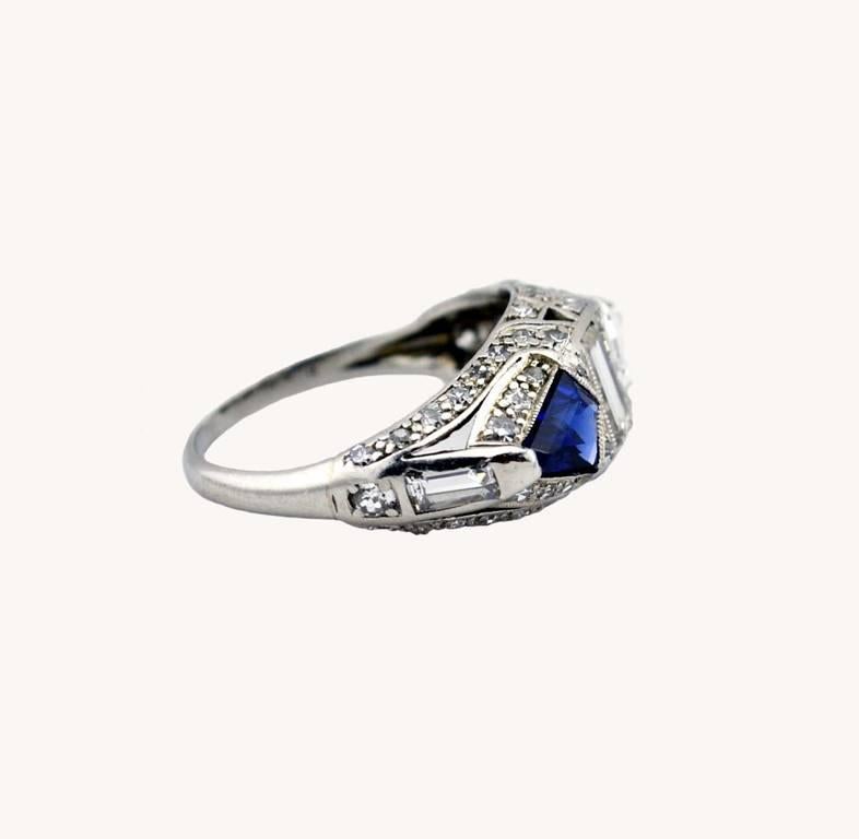 Women's 1920s Art Deco Sapphire Diamond Platinum Ring For Sale