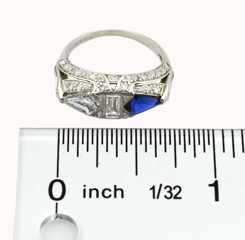 1920s Art Deco Sapphire Diamond Platinum Ring For Sale 1