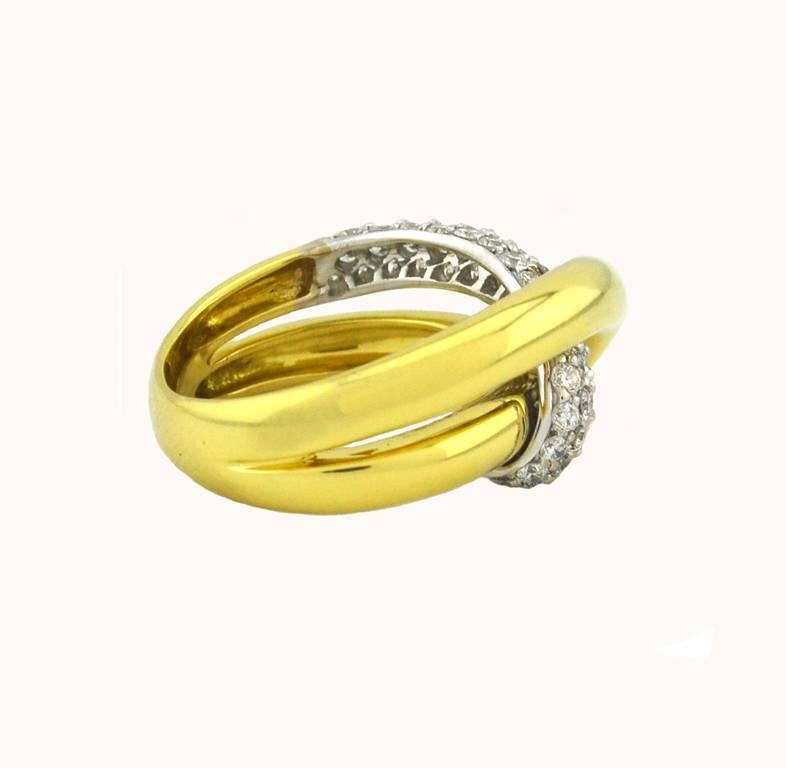 Fred & Co Diamond Gold Twist Ring In Excellent Condition For Sale In Los Angeles, CA