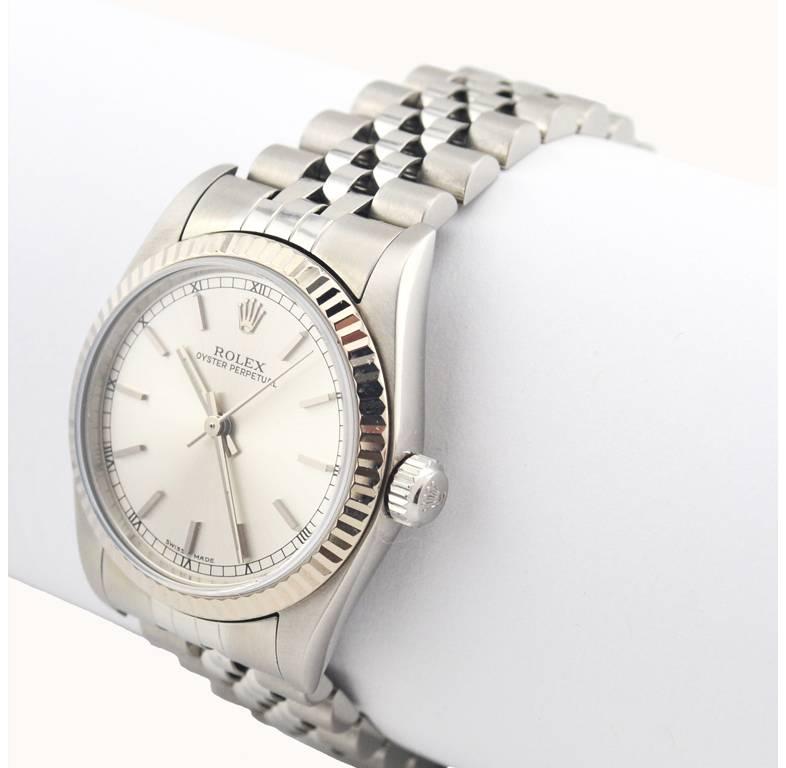 Rolex white gold stainless steel Oyster Perpetual Wristwatch Ref 77014 For Sale 1