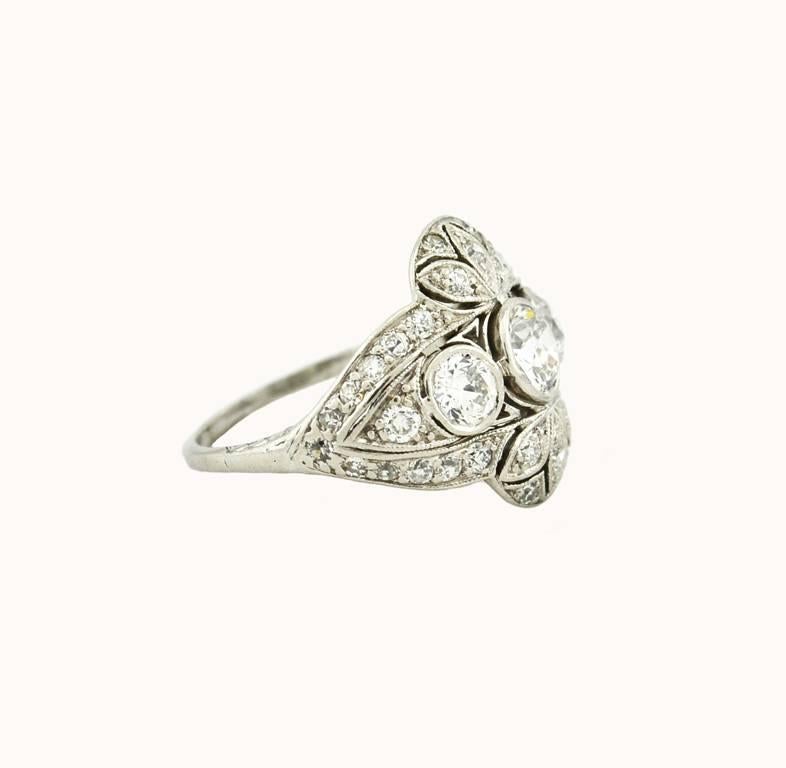 Women's Edwardian Old European Cut Diamond Platinum Ring For Sale