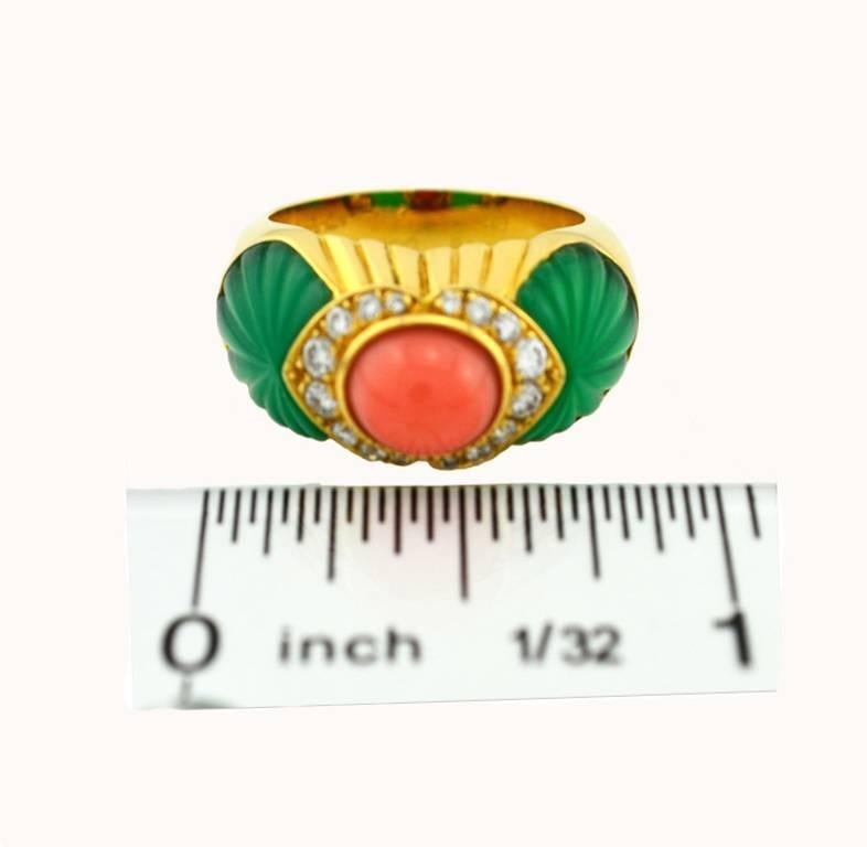 Cartier Coral Chrysoprase Diamond Gold Ring For Sale 2