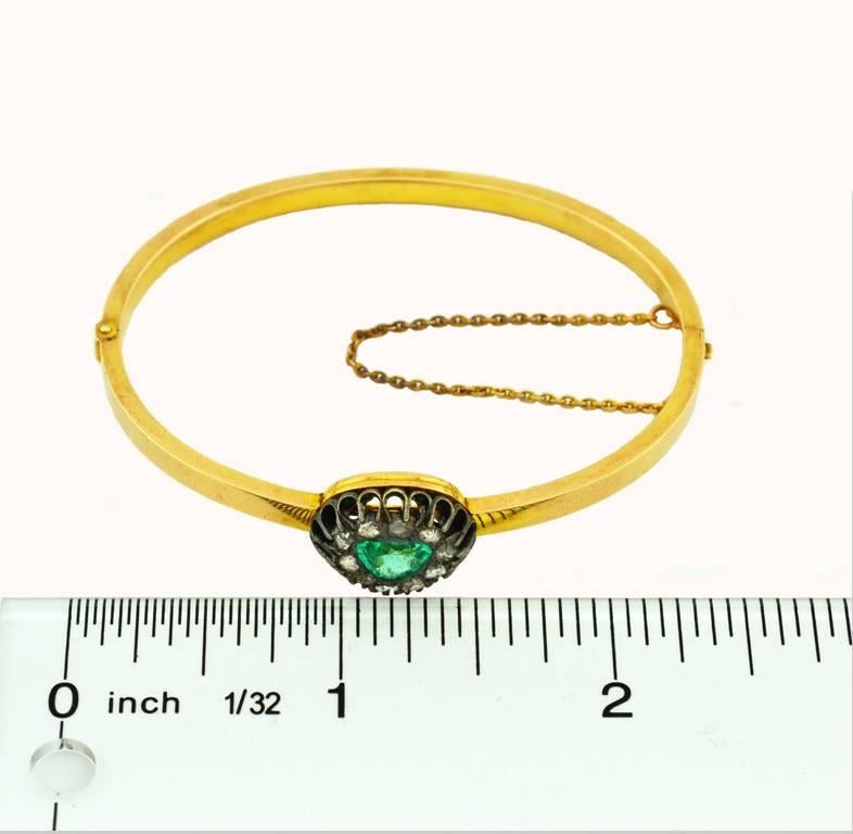 Victorian Emerald Diamond Gold Bangle Bracelet For Sale 1