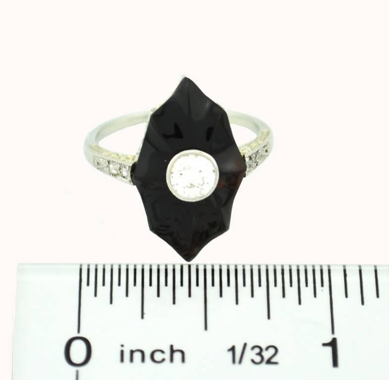 Art Deco Onyx and Diamond White Gold Ring For Sale 1