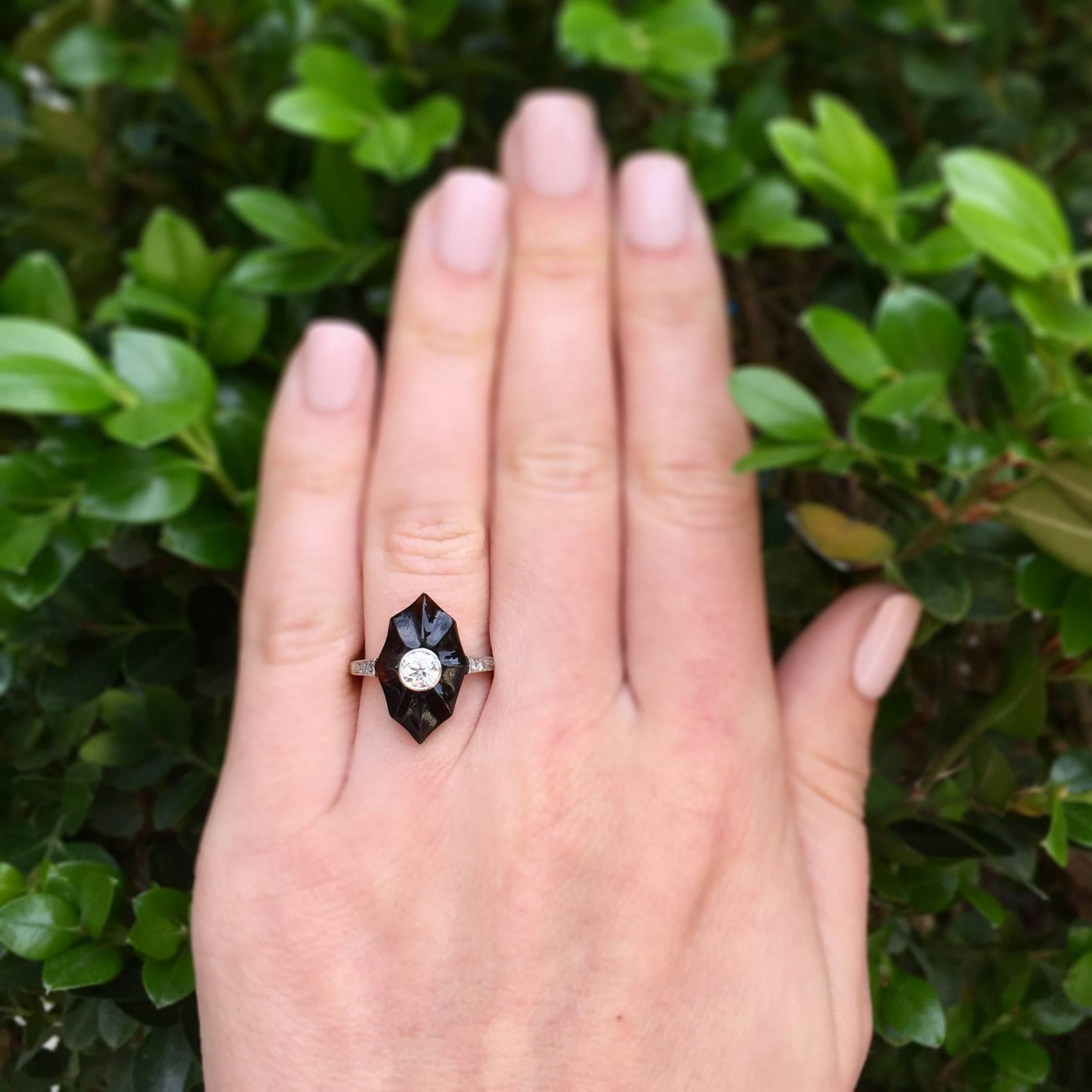Art Deco Onyx and Diamond White Gold Ring For Sale 2