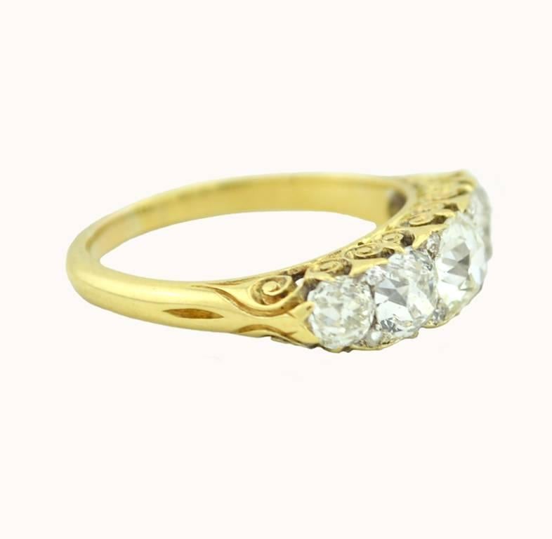 Women's Stunning Victorian Five Stone Old Mine Cut Diamond Ring For Sale
