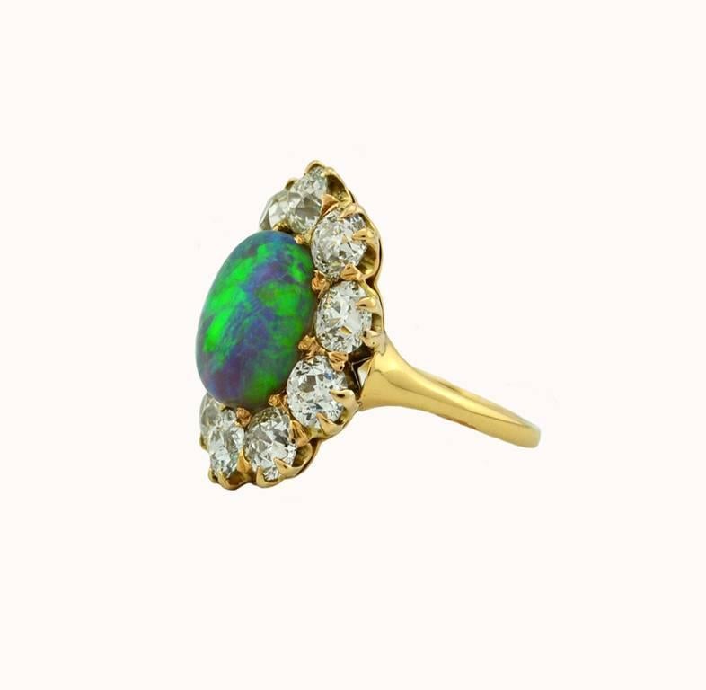 Victorian Opal Diamond Gold Cluster Ring In Excellent Condition For Sale In Los Angeles, CA