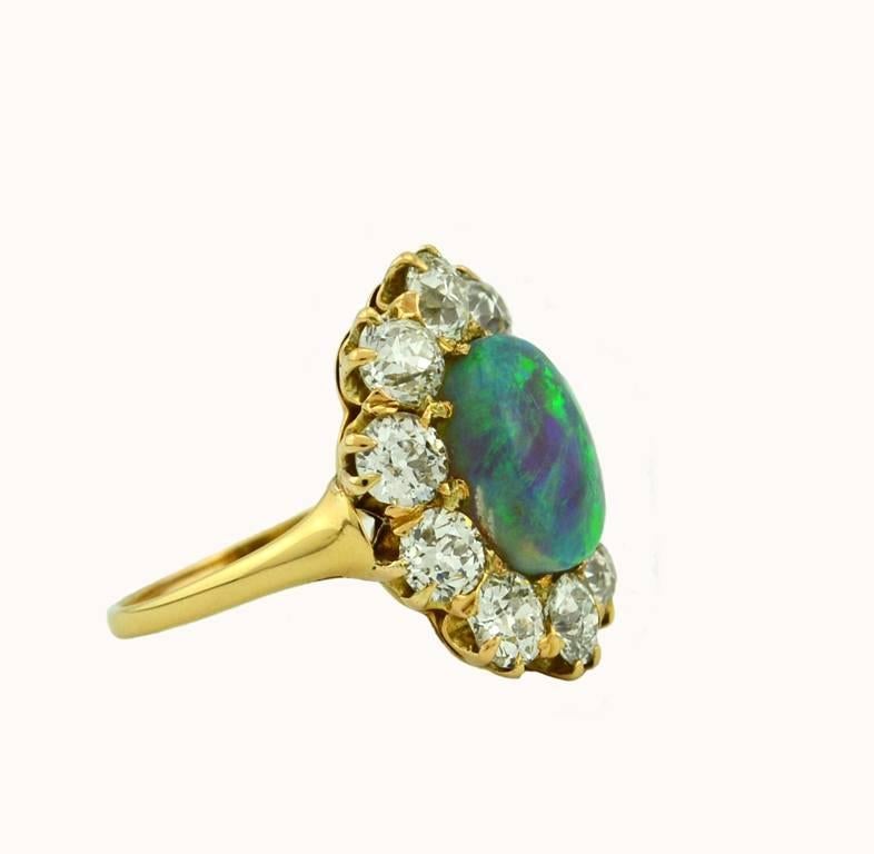 Women's Victorian Opal Diamond Gold Cluster Ring For Sale