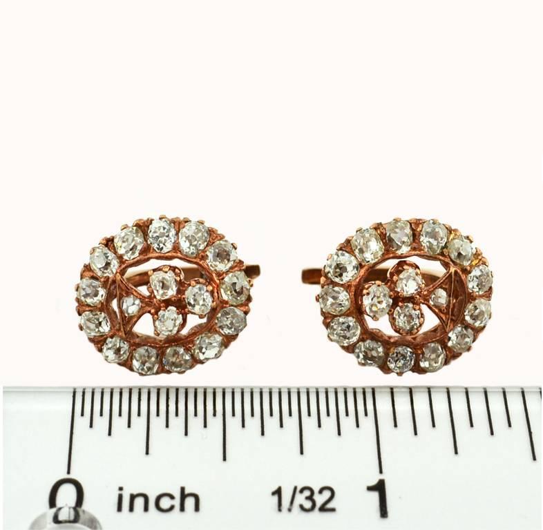 Victorian Old Mine Cut Diamond Rose Gold Earrings For Sale 1