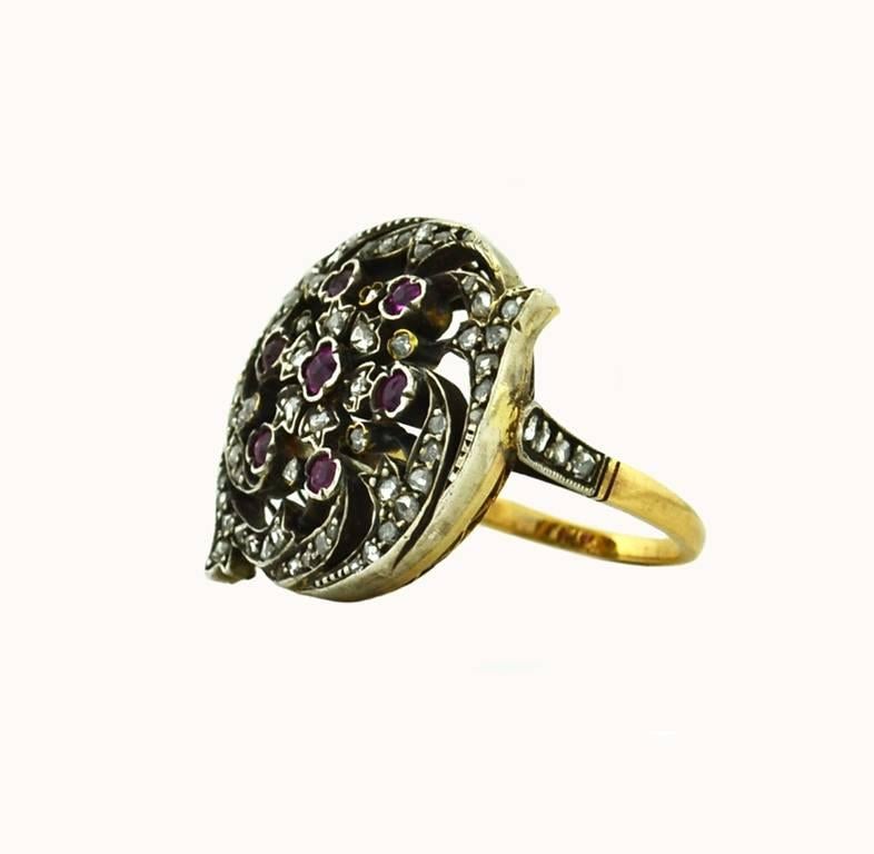 Victorian Ruby Rose Cut Diamond Gold Ring In Excellent Condition For Sale In Los Angeles, CA