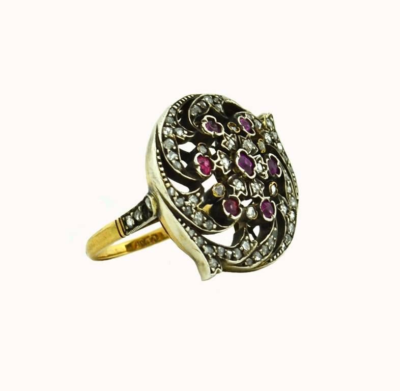 Women's Victorian Ruby Rose Cut Diamond Gold Ring For Sale