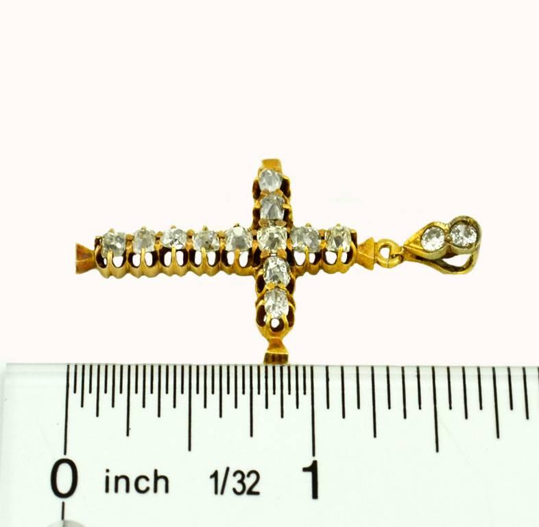 Victorian Old Cut Diamond Yellow Gold Cross Pendant For Sale 1