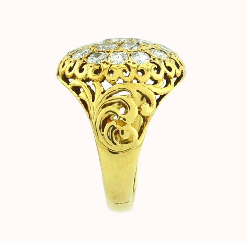Women's or Men's Diamond Cluster Gold Ring, circa 1940s For Sale