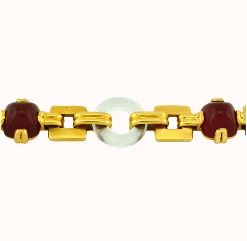 Retro Carnelian Rock Crystal Gold Link Bracelet In Excellent Condition For Sale In Los Angeles, CA
