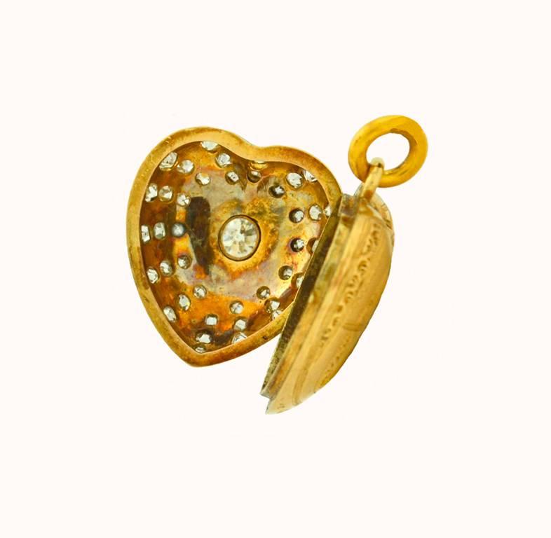 Women's Victorian Enamel Heart Locket with Old Mine Cut Diamonds For Sale