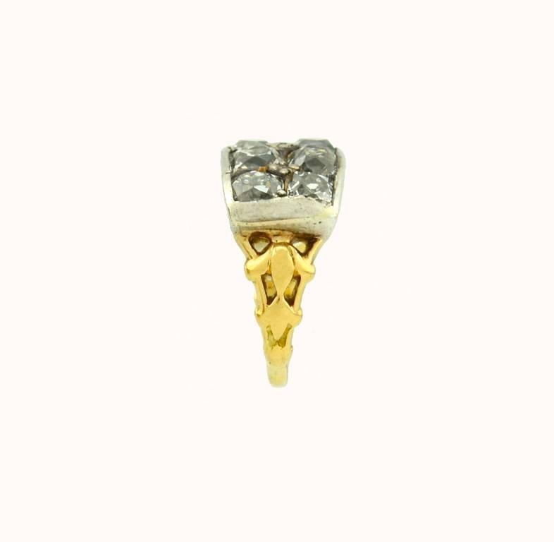 A rare and beautiful antique diamond ring! This gorgeous ring features 10 peruzzi cut diamonds for a total of approximately 4 carats in total diamond weight.  The old cut diamonds are believed to be from circa 1800s and later set in a silver topped