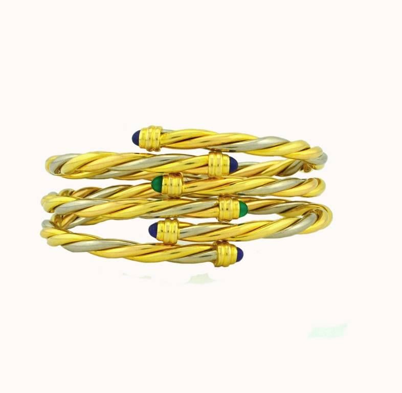 Cartier Yellow and White Gold Set of Three Twist Bracelets In Excellent Condition For Sale In Los Angeles, CA