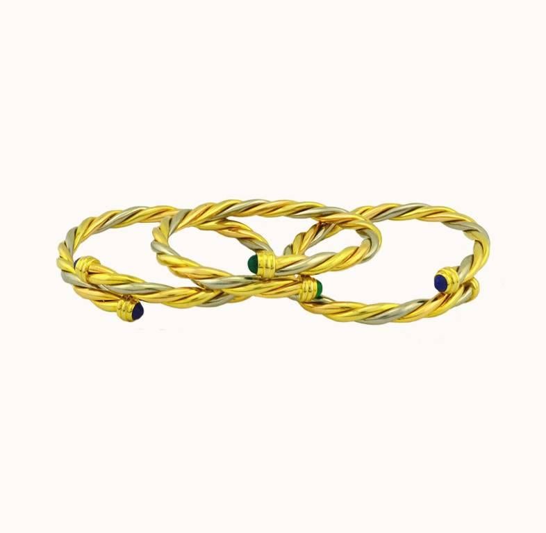 Women's Cartier Yellow and White Gold Set of Three Twist Bracelets For Sale