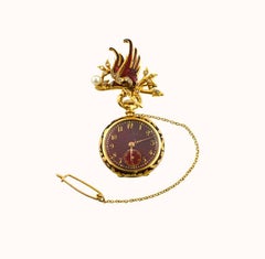 Wittnauer Yellow Gold Enamel Antique Pendant Pocket Watch