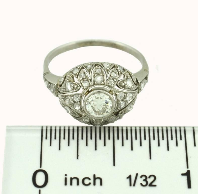 Diamond Edwardian Platinum Filigree Engagement Ring In Excellent Condition For Sale In Los Angeles, CA