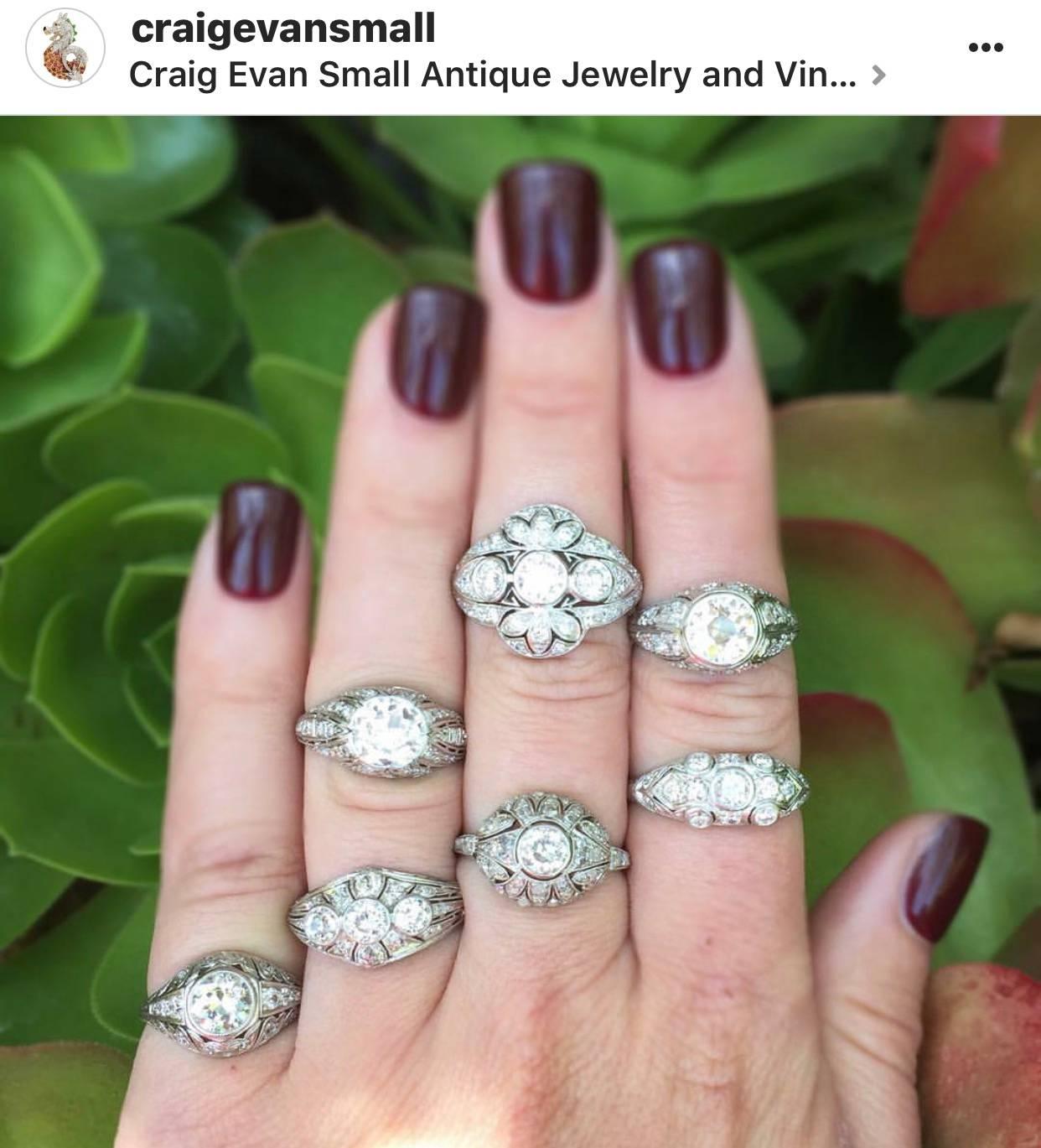 Women's Diamond Edwardian Platinum Filigree Engagement Ring For Sale
